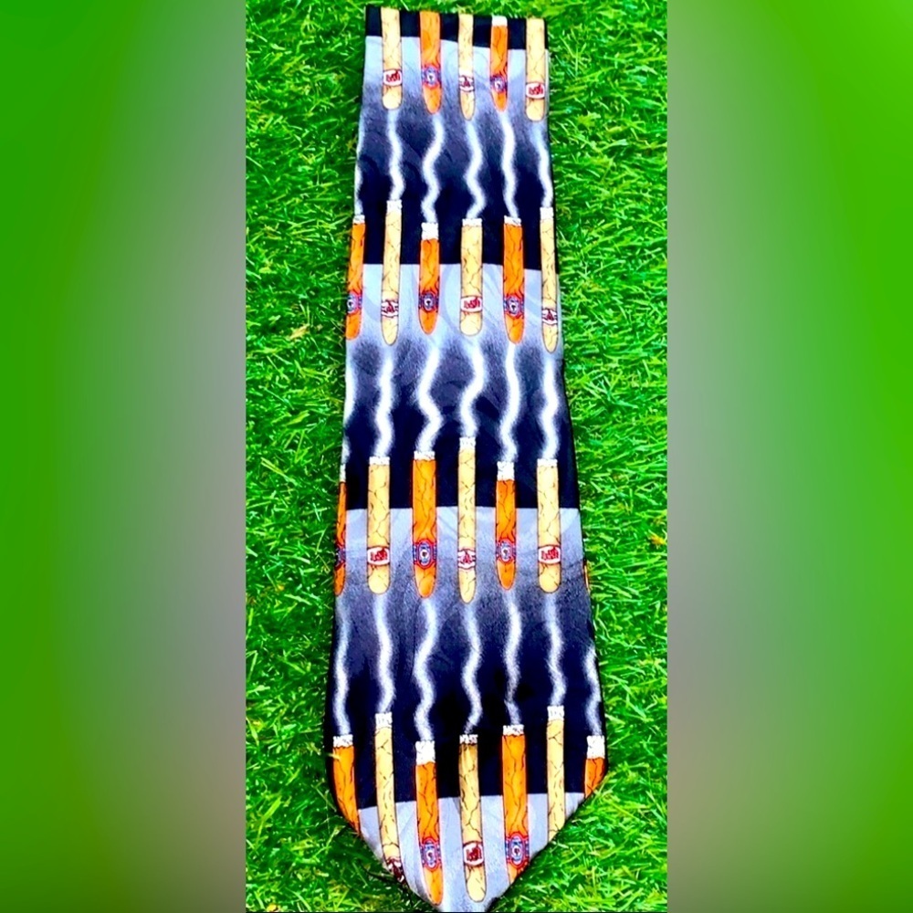 1990s 100% Silk Cigar Print Men’s Neck Tie Cigar Bar Cigar Lover Gift